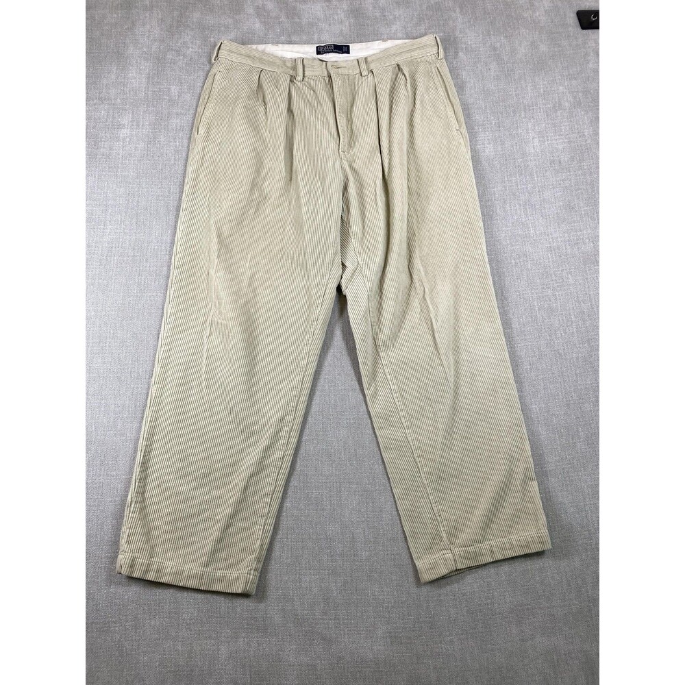 Polo Ralph Lauren Andrew Pants Mens 36x29 Tag (38x30) Beige Pleated Corduroy